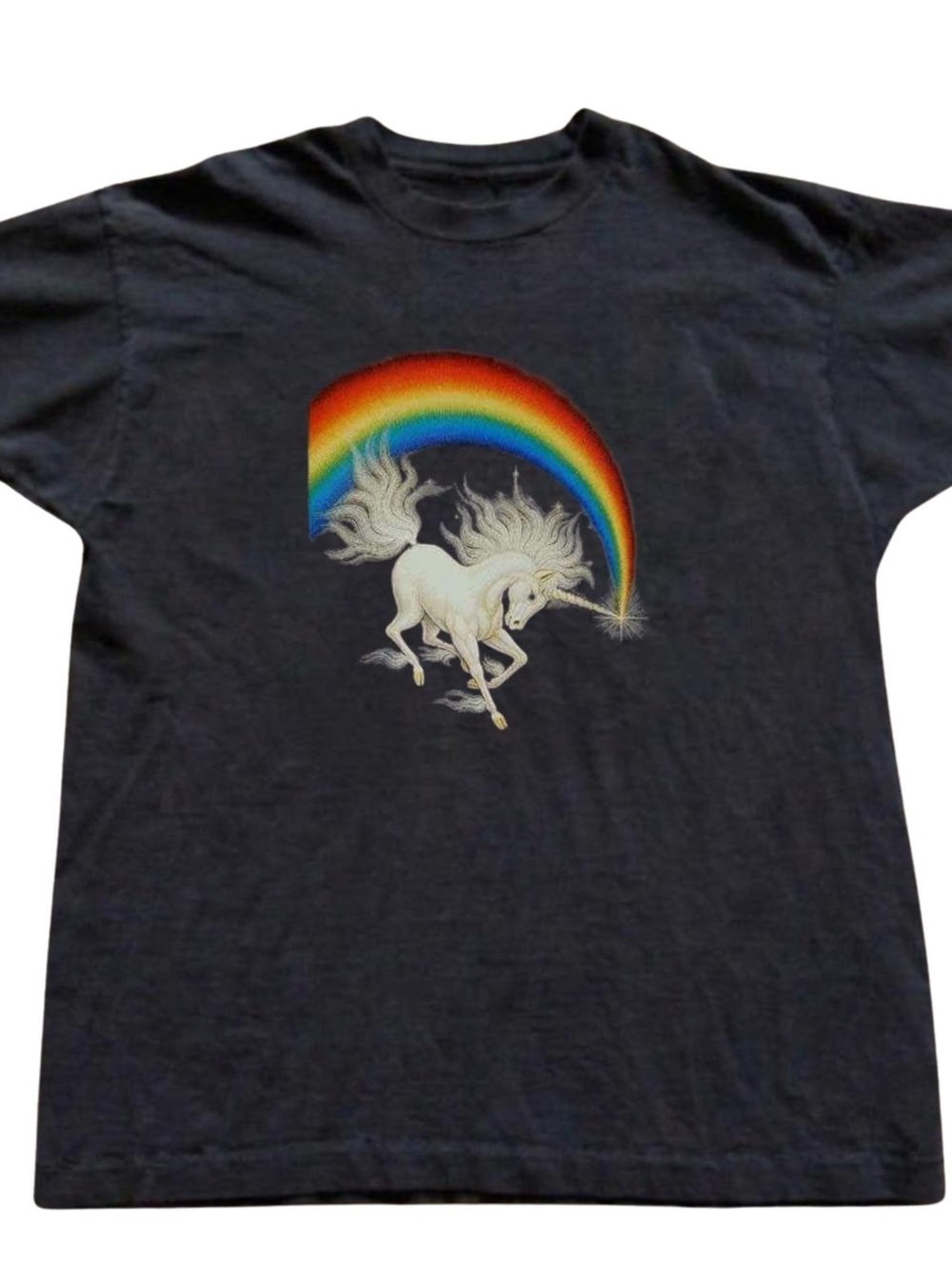 Gildan Black Tee with White Unicorn and Rainbow Graphic, Gift For Him, For Her